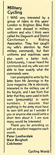Letter about D&DGCS members on the London—Brighton Ride, 1987