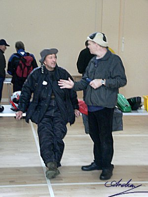 Paul and Laurence exchange headgear fashion tips