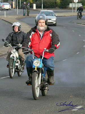 The mopeds leaving Ipswich