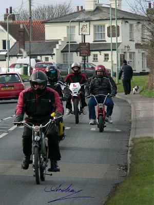 Mopeds passing Shotley Rose