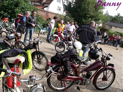 The bikes gathered outside Hoxne Swan