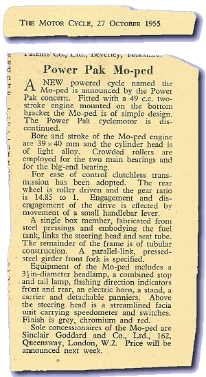 1955 Power Pak Moped article