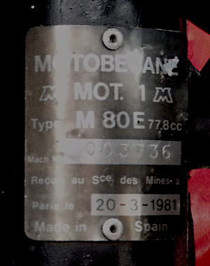 Motobécane Enduro 80 frame plate