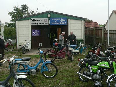 Machines start to gather outside Fulbourn Scout Hut