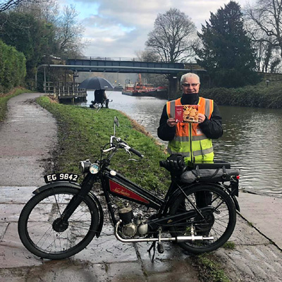 Derrick Whitehead's New Hudson beside the Sheffield and South Yorkshire Navigation