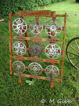 Bicycle chainwheels at Sweffling Bygones Museum Open Day