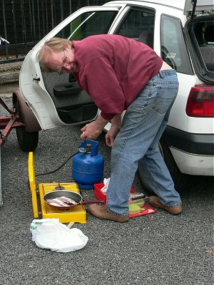 Ralph starts the St Neots bacon roll production line