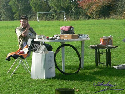 Owen set up his stall in the sunshine...