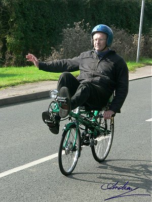 Derek on his Trojan-powered recumbent