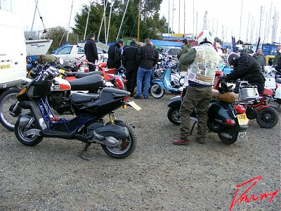 Bikes gathered in the boat yard