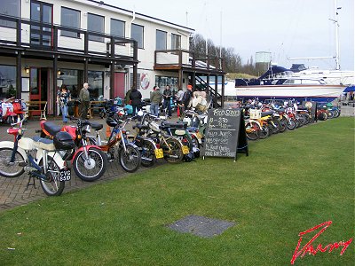 Line of mopeds outside The Shipwreck
