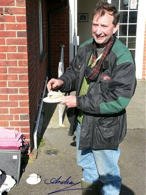 Lawrence with his breakfast