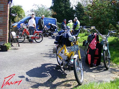 Bikes and riders at the tea stop