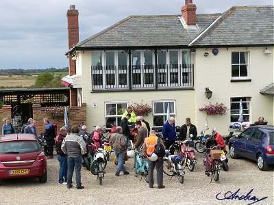 Bikes and riders outside the Victoria