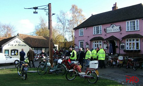 Bikes and riders outside Grundisburgh Dog