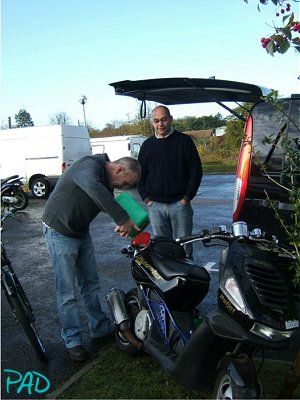 Mick Cook refuels his Italjet