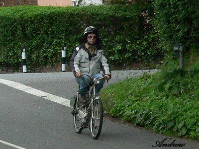 Tony rides a Mobylette