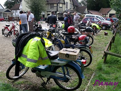 The bikes gathered outside Hoxne Swan