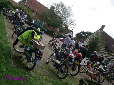The bikes gathered outside Hoxne Swan