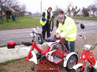 Repairing a puncture on a Honda PC50 and sidecar