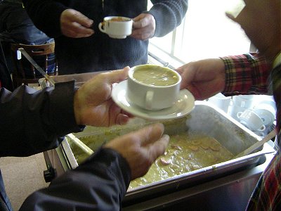 After the ride: the pea soup