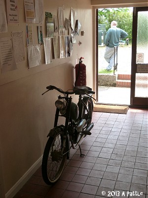 Automoto inside the village hall