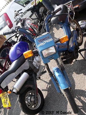 Tomos outside Bucklesham Village Hall