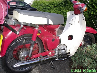 Honda C70 outside Bucklesham Village Hall