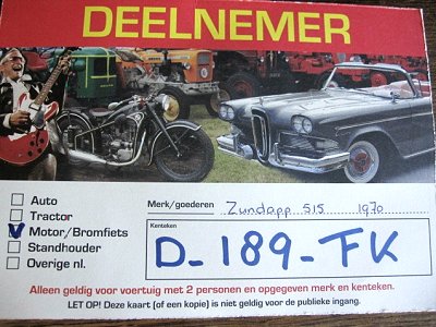 Entry pass, Sligro Old-timer day at Drachten