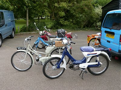 Mobylette between PC50s at Cottered Village Hall